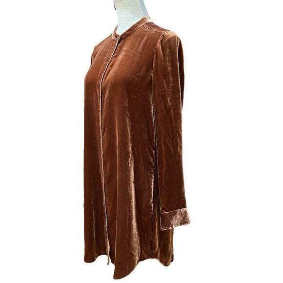Eileen Fisher Velvet Shirt Dress Button Front Long Sleeve Band Collar Sz XS - Picture 5 of 7